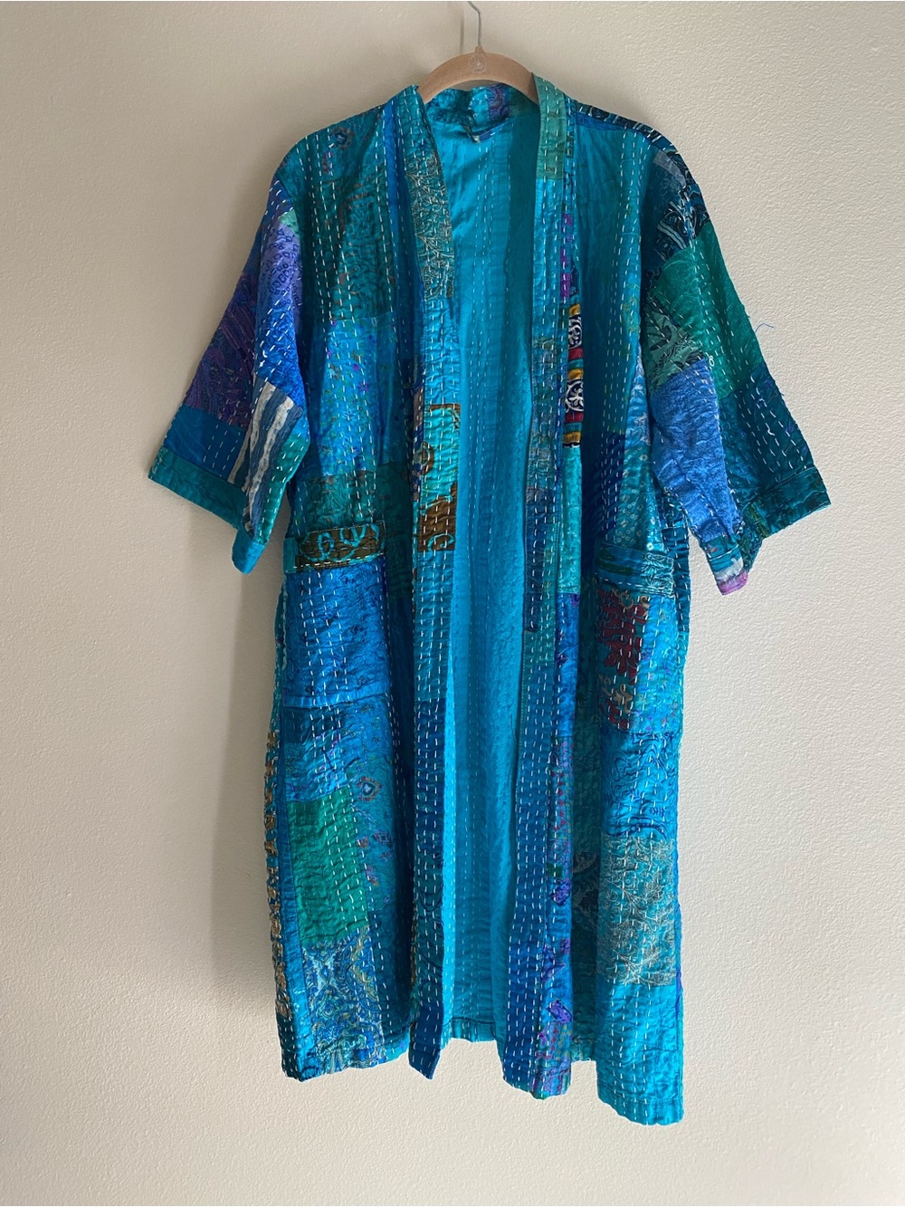 Kantha Kimono Patola Jacket Handmade Jacket Patchwork Kimono Robe - Picture 16 of 16